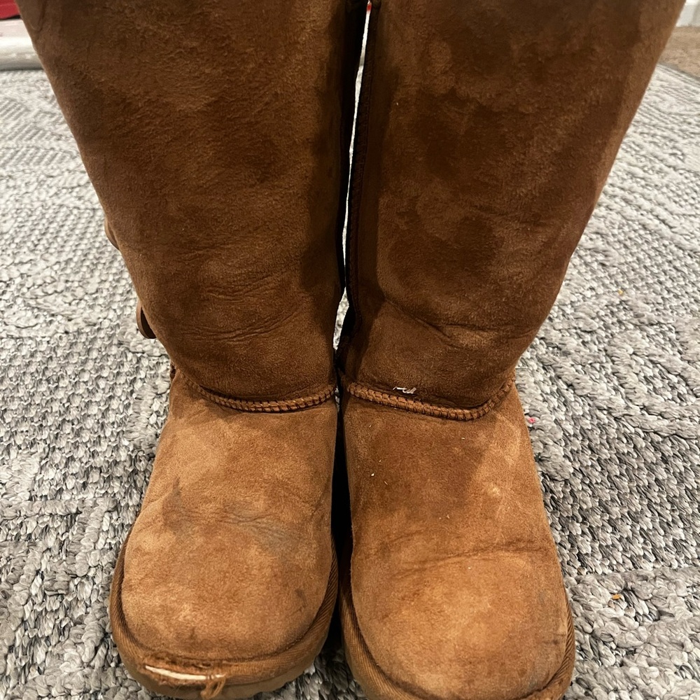 UGG Tan Suede Boots with Button Detail
